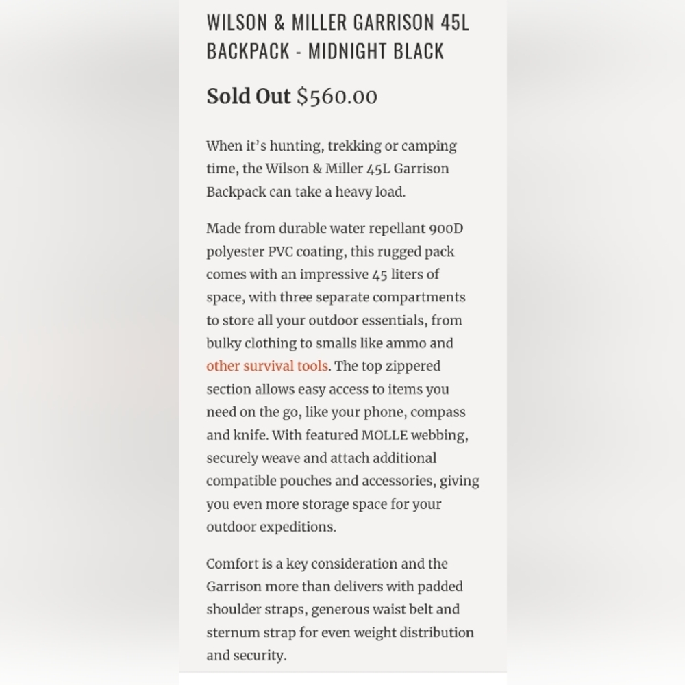 Wilson & Miller Garrison 45L Backpack Midnight Black